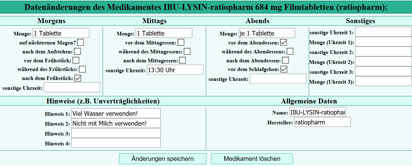 Medikament ändern
