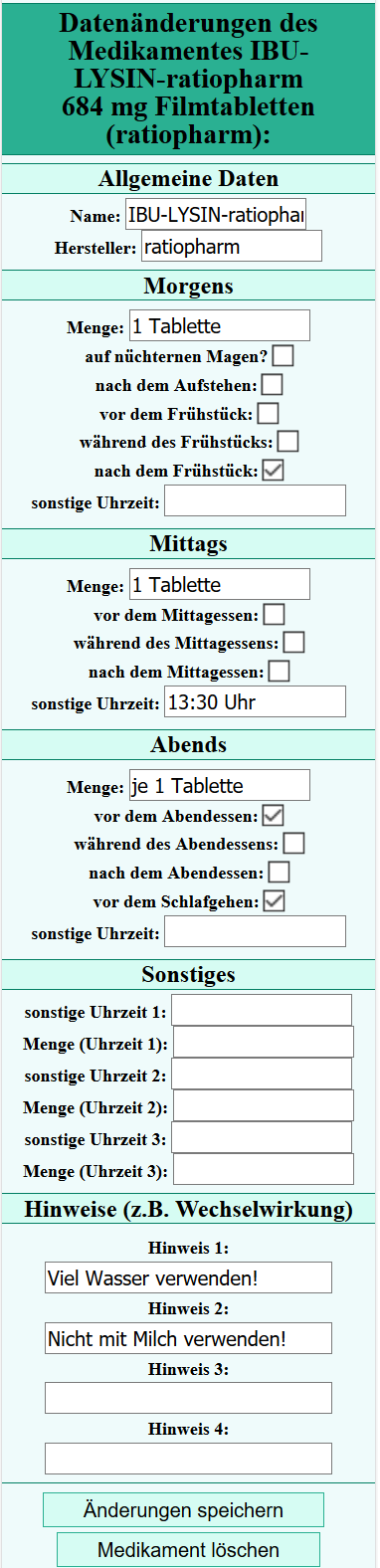 Medikament ändern